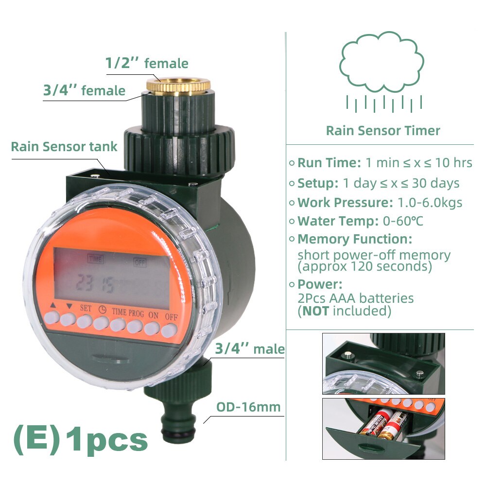 1pc Garden Watering Timer Electronic Automatic Irrigation System Rain Sensor LCD Display Solar Controller Greenhouse Timing Tool: E