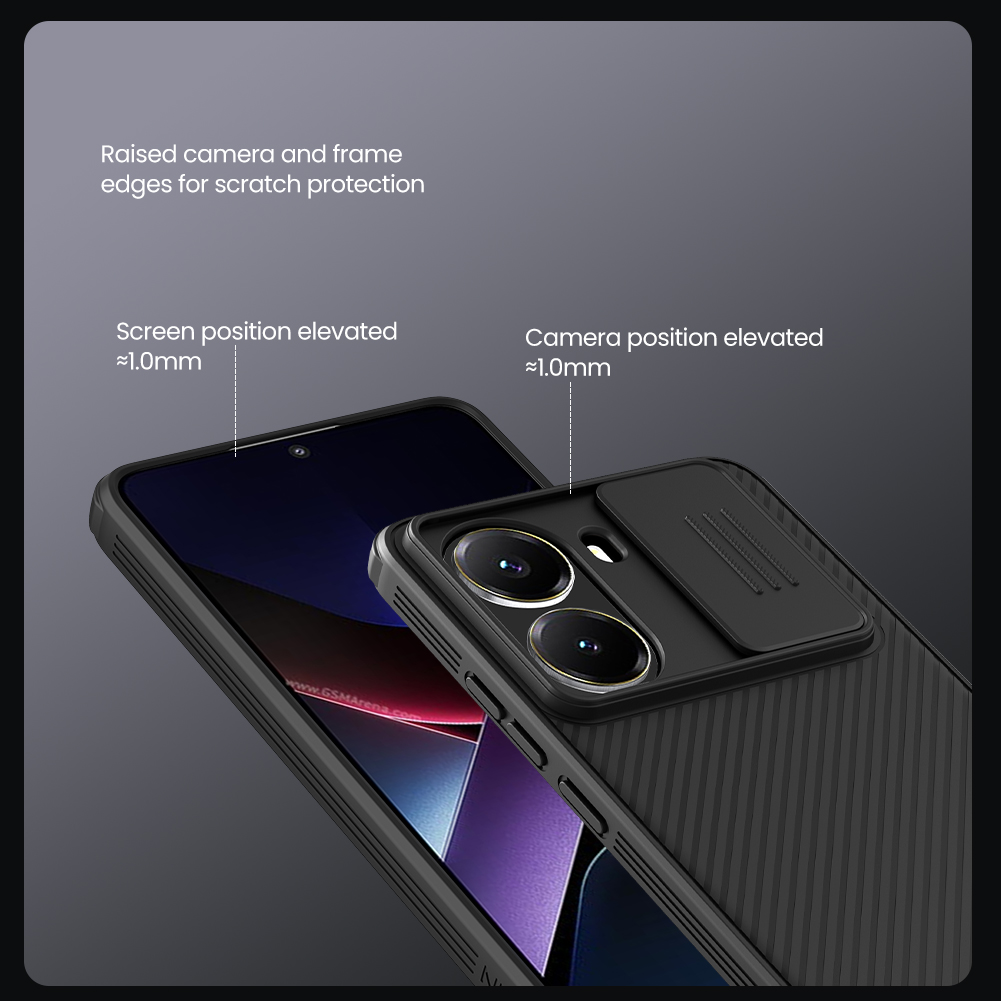 Nillkin CamShield Pro Case for Xiaomi Poco X7 Pro / Poco X7 Slide Camera Cover TPU+PC Hybrid Shockproof Diagonal Striped Texture