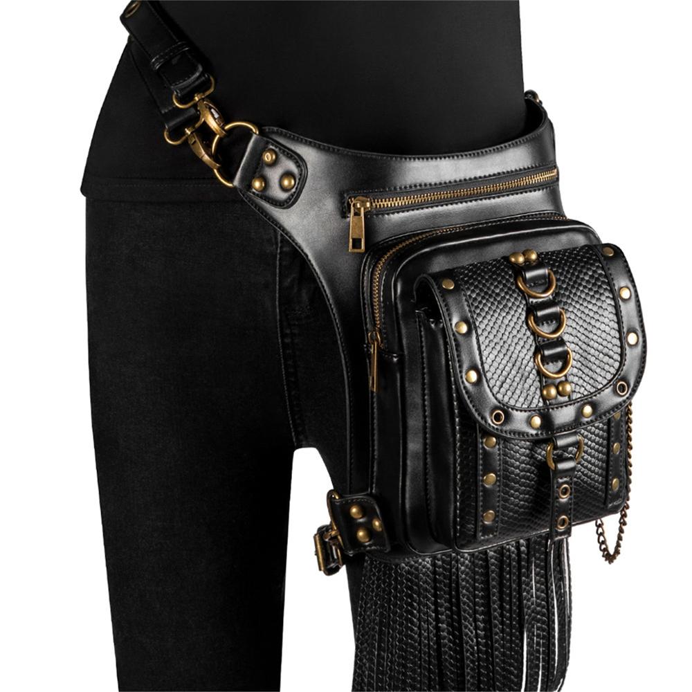 Steampunk cuero mujer cintura bolsa Retro Rock bolsa de pierna para motocicleta bandolera bolsos cráneo bolsa con remache Punk Norbinus: 2