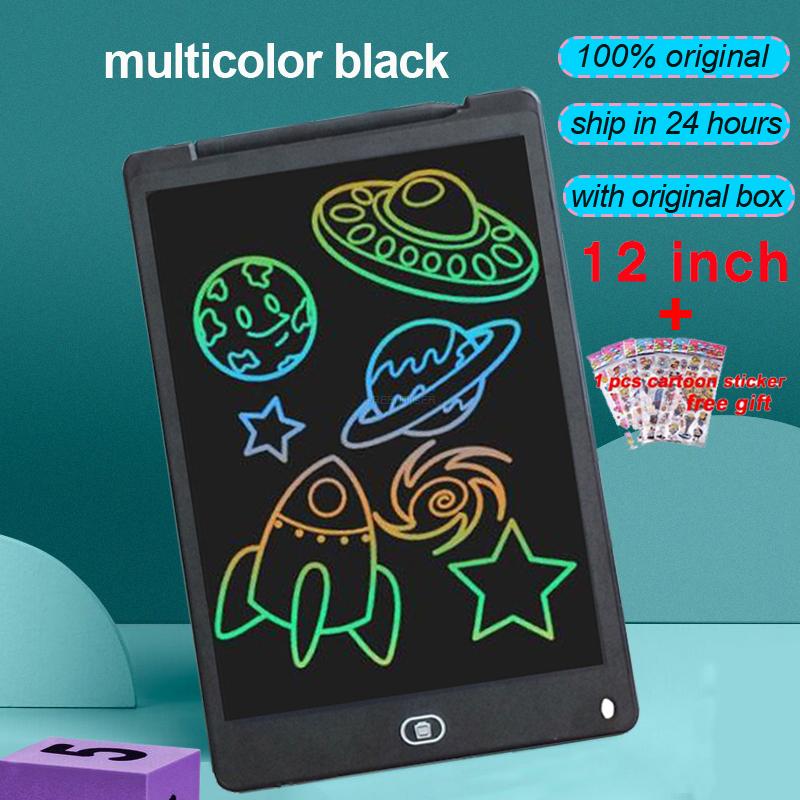 Tablero de escritura inteligente de 12 pulgadas, tableta de dibujo con pantalla LCD, tabletas gráficas digitales, almohadilla de escritura electrónica con bolígrafo: Multicolor black