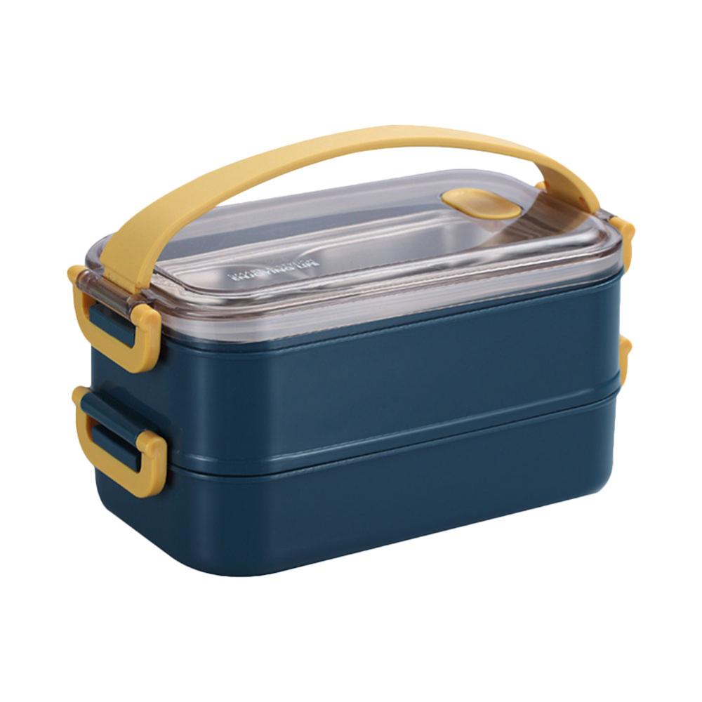 Stainless Steel Double-layer Insulated Lunch Box for Workers, Divided Lunch Box, Water-filled Lunch Box, Fresh-keeping Box: Dark Blue / 2