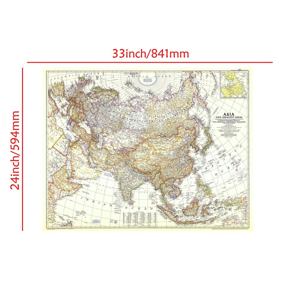 A1 Size Spray Painting Map Of The World 1951 Edition Wall Map Of Asia And Adjacent Areas For History And Geographic Research