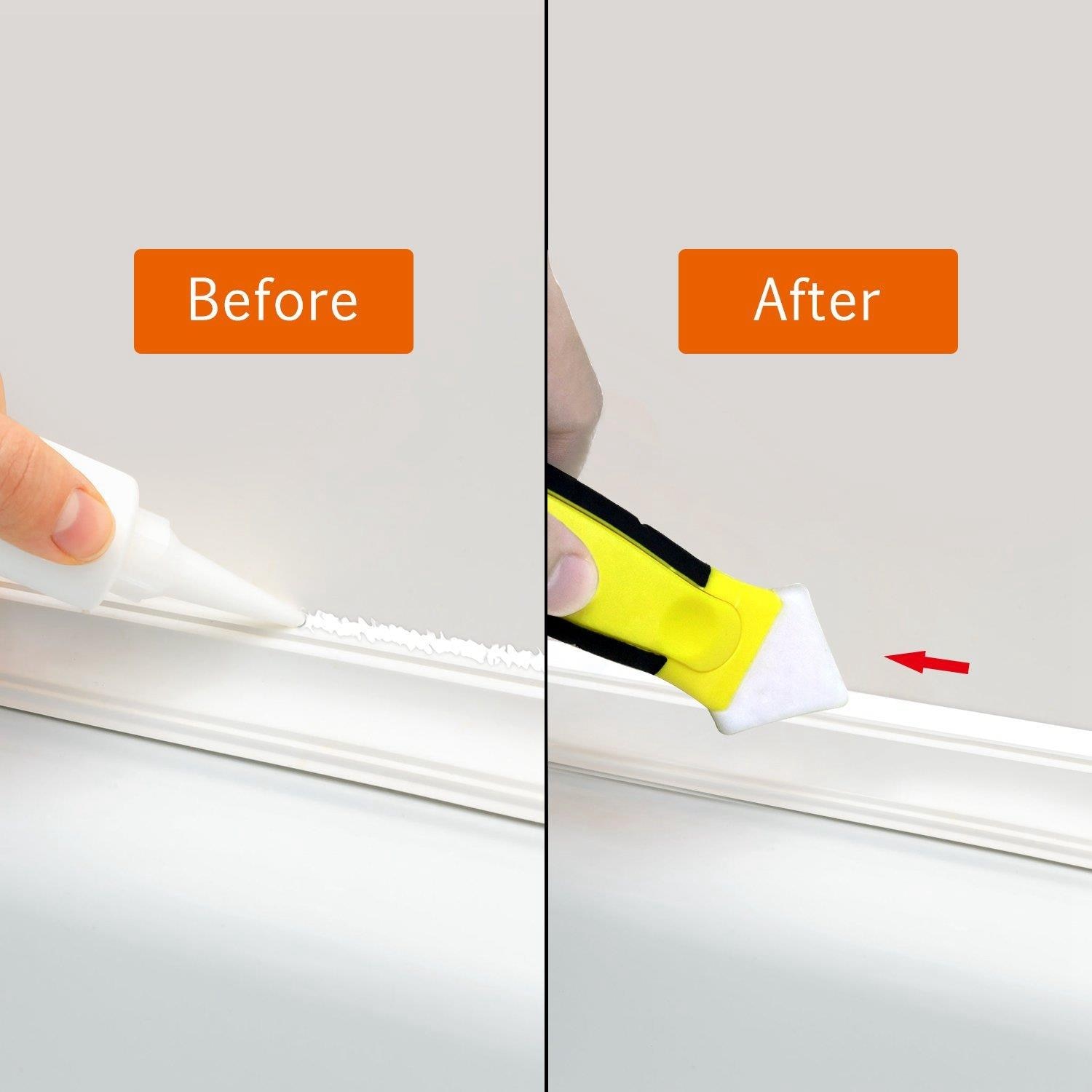 SHGO -3 Pieces Caulking Tool Kit,Yellow Silicone Sealant Finishing And Replace Removal Tool With A Caulk Nozzle