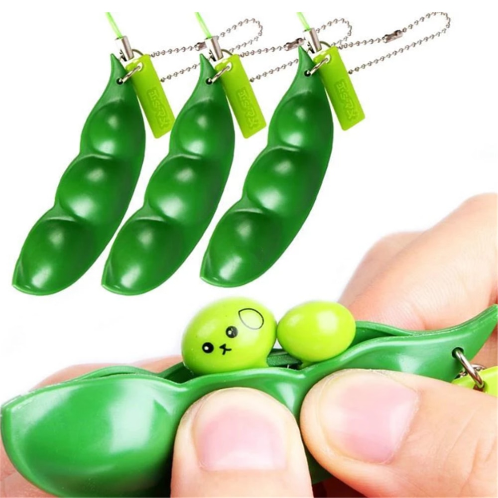 Edamame-Llavero de descompresión antiestrés, juguetes antiestrés, infinito, cacahuete, guisantes, granos