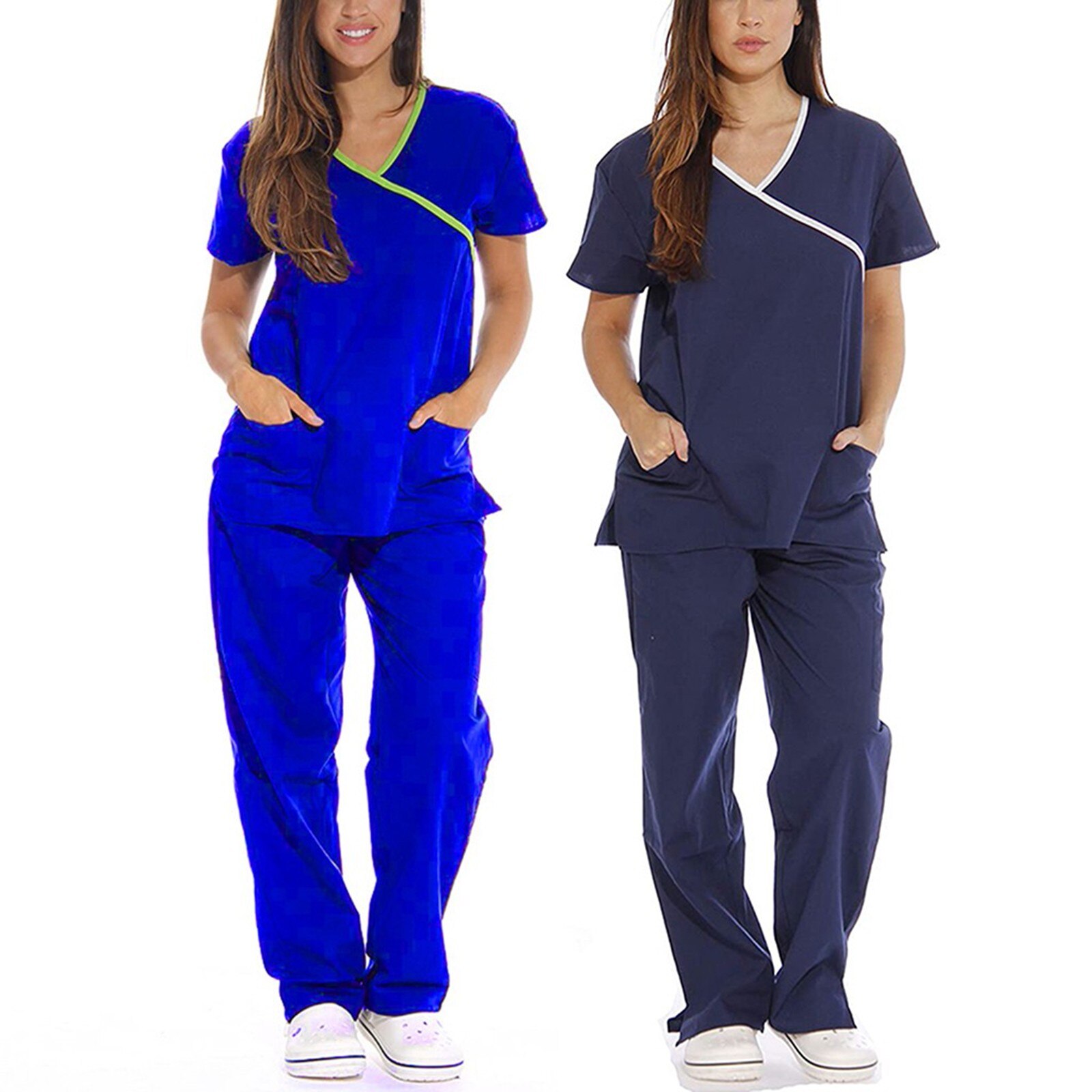 Nurse Uniform Set Women Short Sleeve V-neck Tops+pants Nursing Working Uniform Set Suit Dentista T Shirt Women Scrubs Women