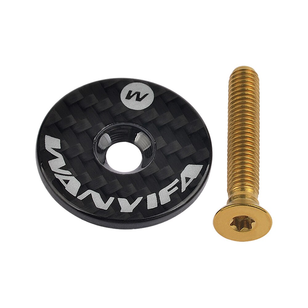 Wanyifa Titanium Ti Carbon Fiber Headset Top Cap & Titanium Bolt M6 x 35mm CNC Bicycle Accessories: Golden with logo