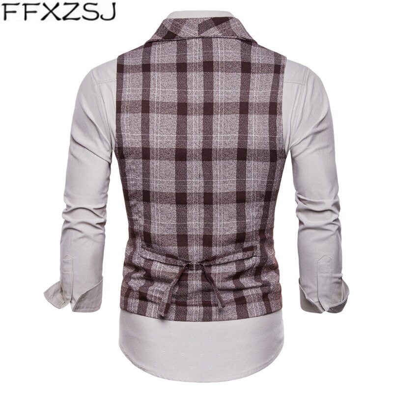 Ffxzsj mænd vest rød plaid vest dobbeltradet v-hals krave afslappet stil slim fit bryllupsfest slid plus size vest mænd