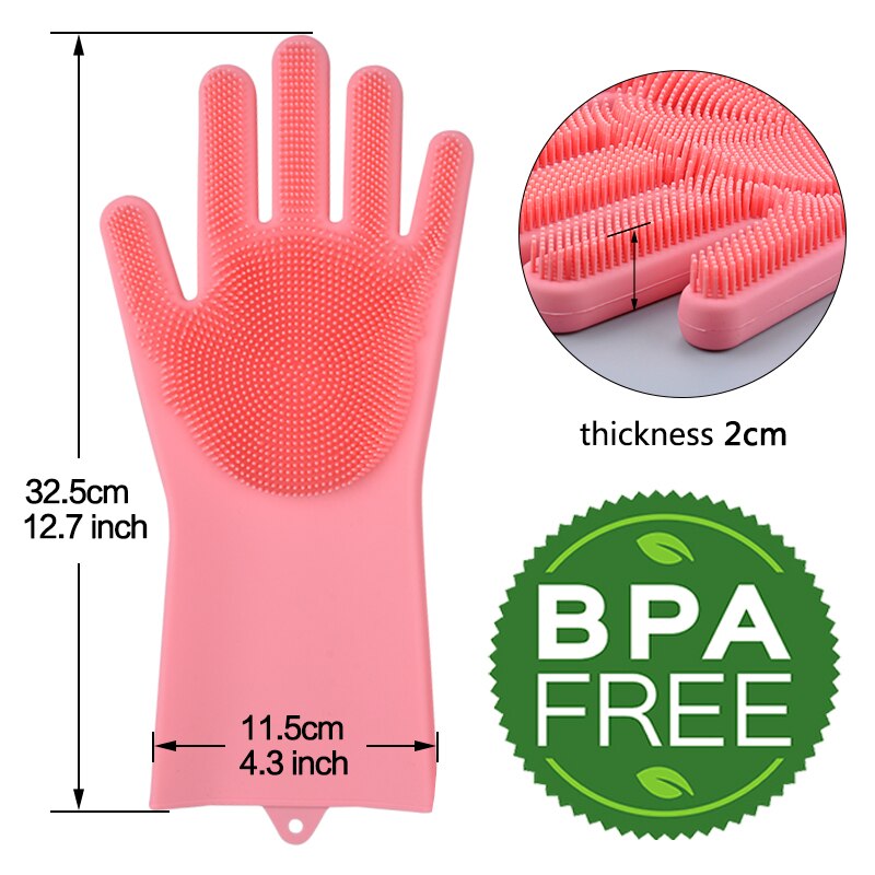 Guantes mágicos de silicona con estropajo para lavado de platos, manoplas de goma, resistentes al calor, para el hogar y la cocina, 1 par