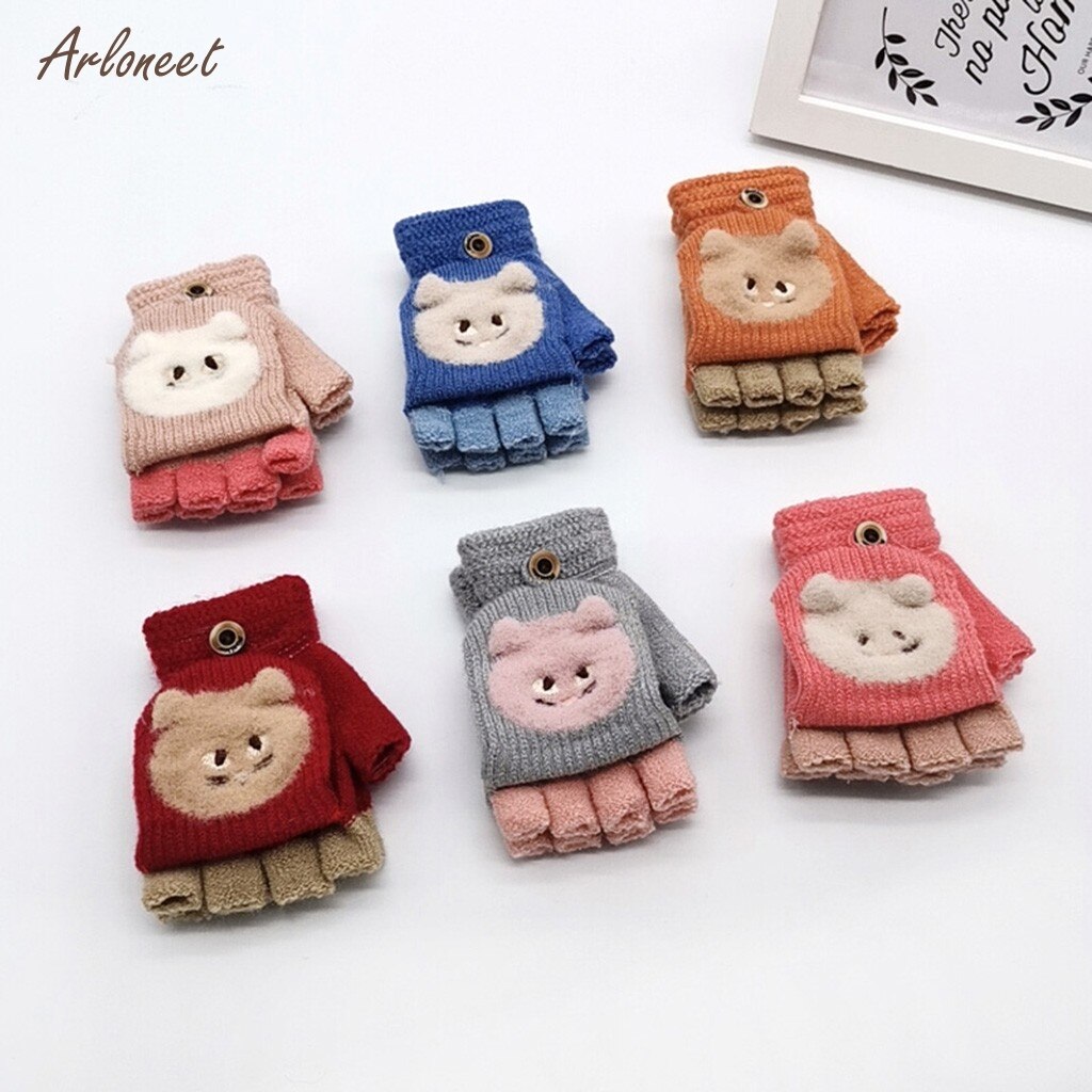 Winter Warm Knitted Convertible Flip Top Fingerless Mittens Gloves baby boy girl kids child children's kniited gloves mitten