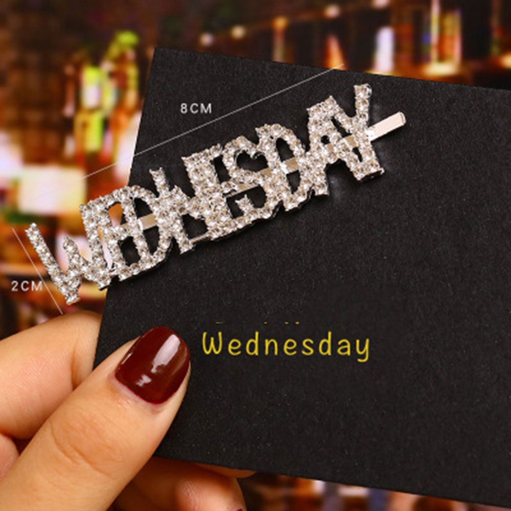 1Pc Woord Clip Parel Haaraccessoires Engels Week Brief Haarspeld Strass Zilveren Diamanten Liu Seaside Clip