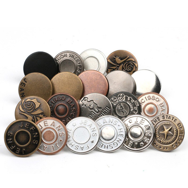 10pcs Snap Fastener Metal Pants Button Adjustable Free Sewing Buttons for Clothing Jeans Waist Button Buckle 17mm