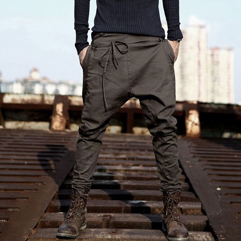 Casual Mannen Harembroek Herfst Lente Losse Casual Broek Broek Katoen Blend Lange Broek Koord Sjerpen Mannelijke Broek