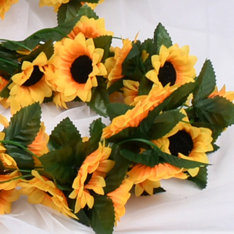 2,3 m simulierte Sonnenblumen-Dekoration, künstliche Rebe, gelbe gefälschte Seidenblume, Rebe plus Orchideenbaum, Hochzeit, Party, Hochzeitsdekoration