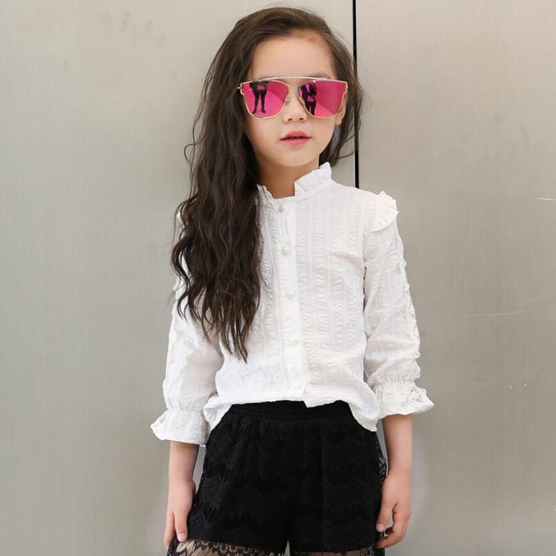 Girls White Blouse Spring Summer Toddler Teenager Lace School Girls Tops Shirt Long Sleeve Children Clothing 6 8 10 12 JW2115