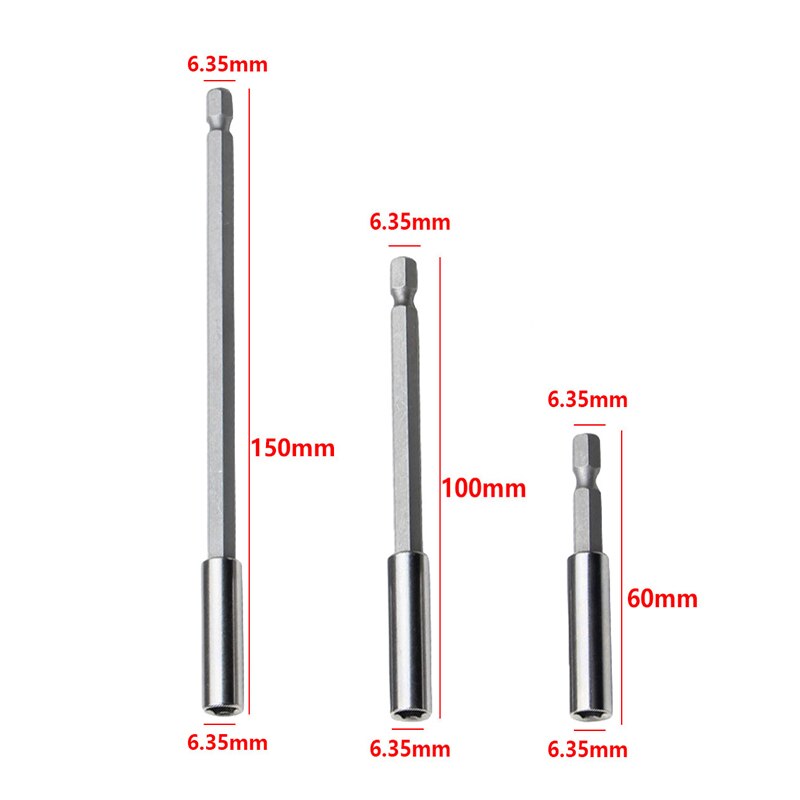 Inner hexagon batten head extension rod Extension Bit Set 1/4" Hex Rod Long Handle Shank Magnetic Screwdriver Bit Hand Tools: 60mm 100mm 150mm