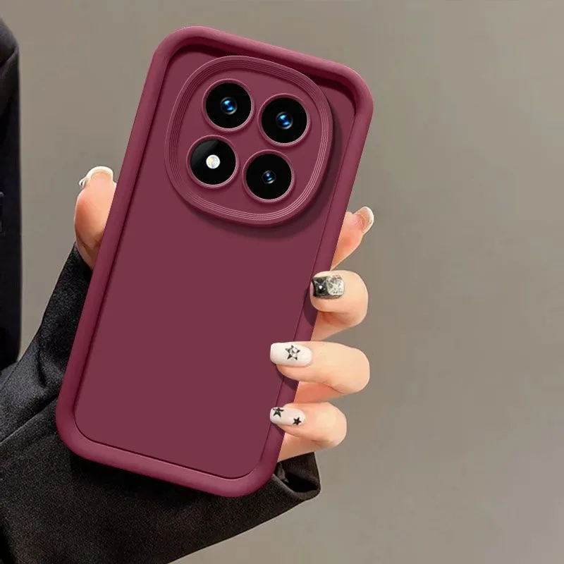 Funda de silicona para lente de cámara de Color sólido para Xiaomi Redmi Note 14 Pro Plus 4G 5G Funda contraportada: Color vino / Para iPhone 16 Pro