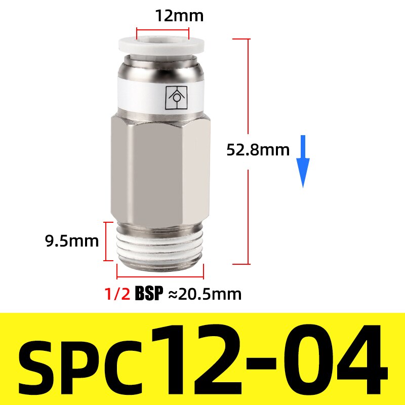 M5 1/8" 1/4" 3/8" 1/2" BSP Thread Pneumatic Check Valve One Way Non-return Valve One Touch Qucik Fitting Connector Coupling: SPC 12-04