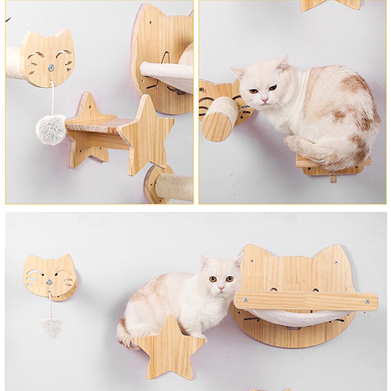 Wall Mounted Cat Climbing Frame Cat Tree Solid Wood Cat Jumping Platform Wall DIY Pet Furniture Kitten Springboard