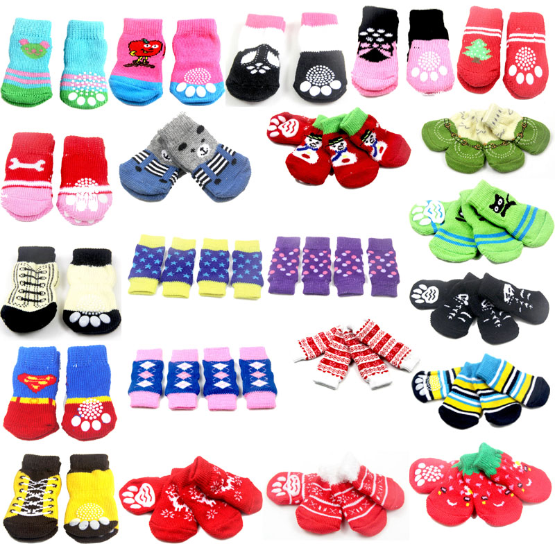 30X75 MM Lovely Pet Socks Antiskid Teddy Dog Socks Panda 4Pcs/Set Pet Knits Socks Anti Slip Skid Bottom
