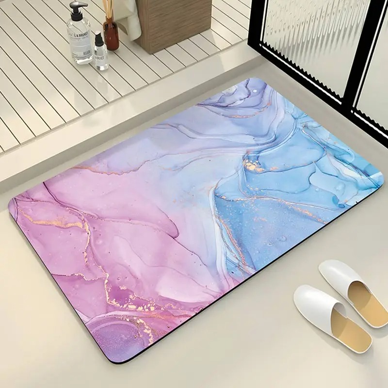 Alfombra de baño con textura de mármol, alfombra de baño antideslizante de lujo para ducha, alfombrillas para pies súper absorbentes, felpudo de baño para el hogar de secado rápido: Negro / 400 mm x 600 mm