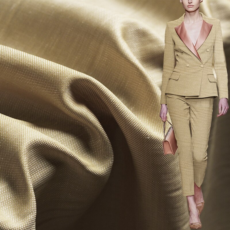 White Waxberry Light Yellow Silk Linen Wool Worsted Fabric Material Spring Women Suits Pant Jacket DIY Sewing Cloth