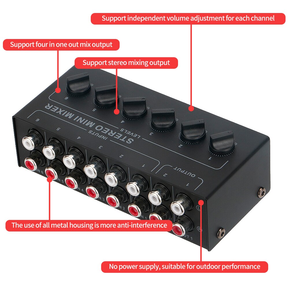 CX600 mini stereo 6-channel passive mixer multi-channel mixer audio for live and studio use for Live and Studio