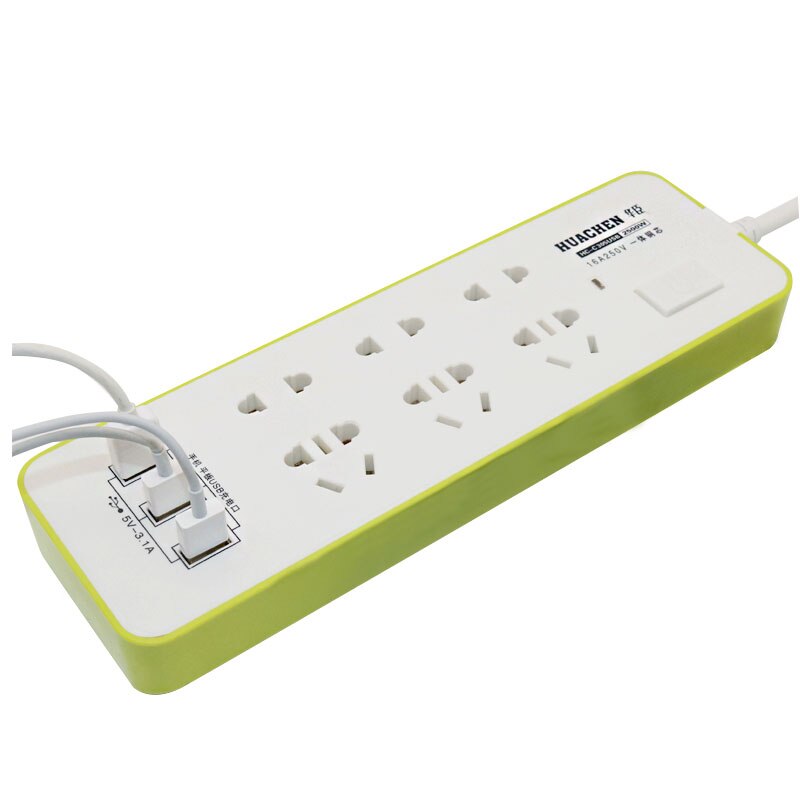 Extension Socket - 6 AC Outlets + 3 USB Ports - 3.1A Total - 1.8m Cord - 2500W Power Strip