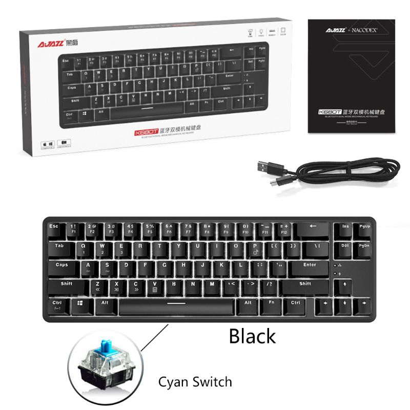 Wired Bluetooth 68 Keys with Anti-ghosting Mechanical Keyboard for Ajazz K680t Different Backlight Modes: Black Cyan Switch