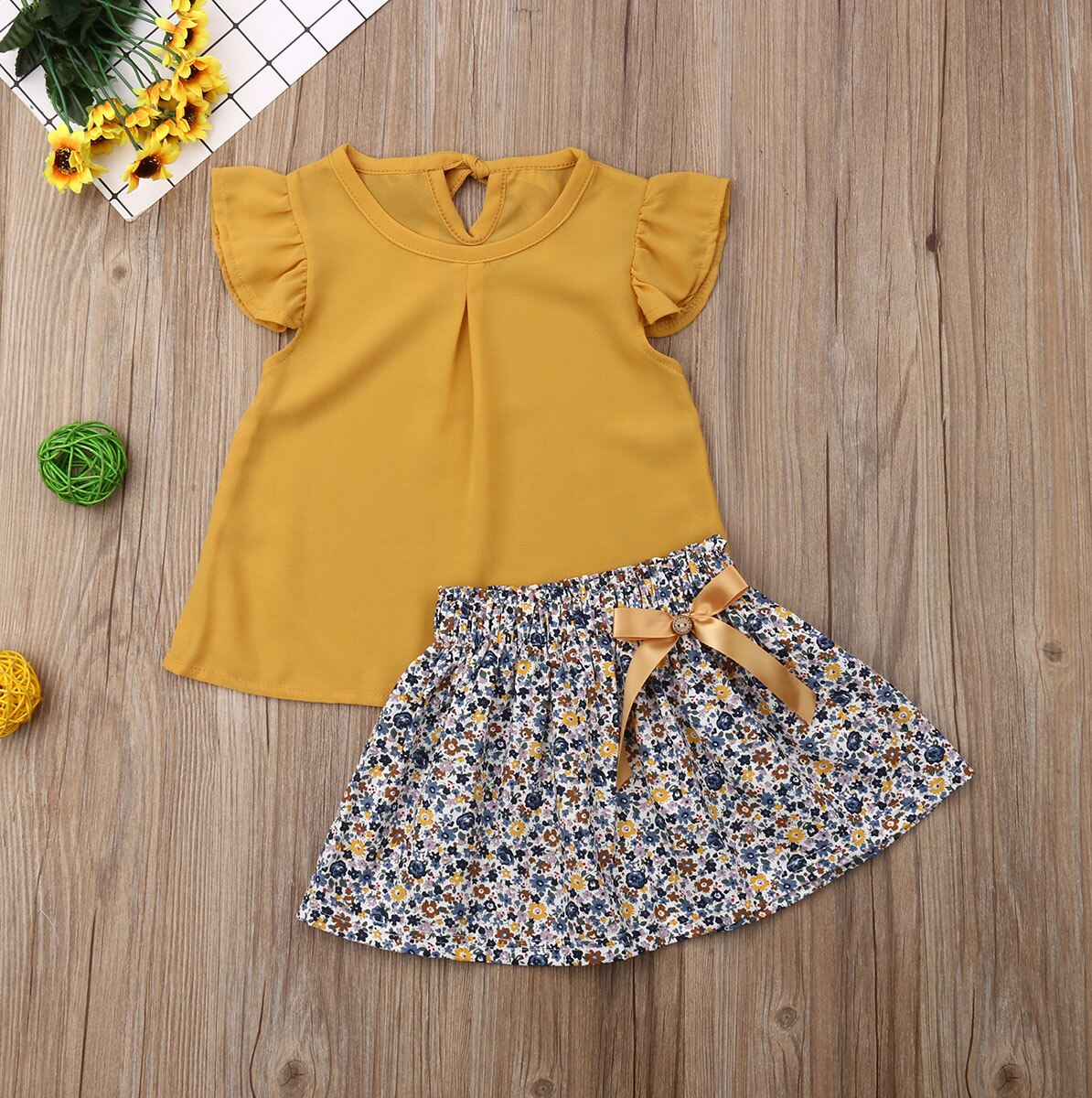 Peuter Baby Meisje Zomer Kleding Fly Mouw Ruches Tops Bloemenprint Tutu Rok 2 stuks Outfits Kleding: 3T