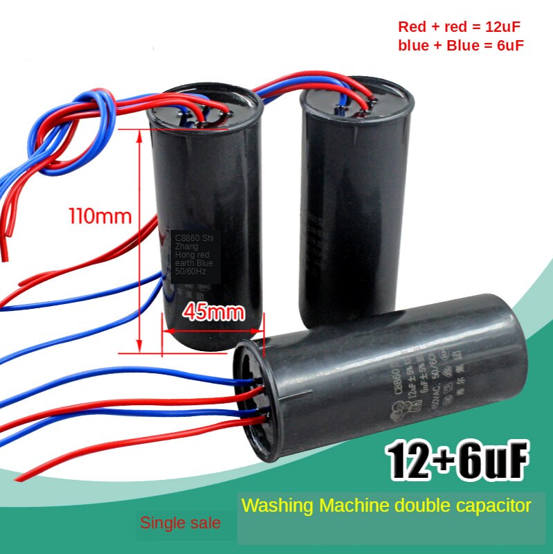 1pc CBB60 12+6uf double capacitor 4-wire start capacitor double cylinder washing machine capacitor