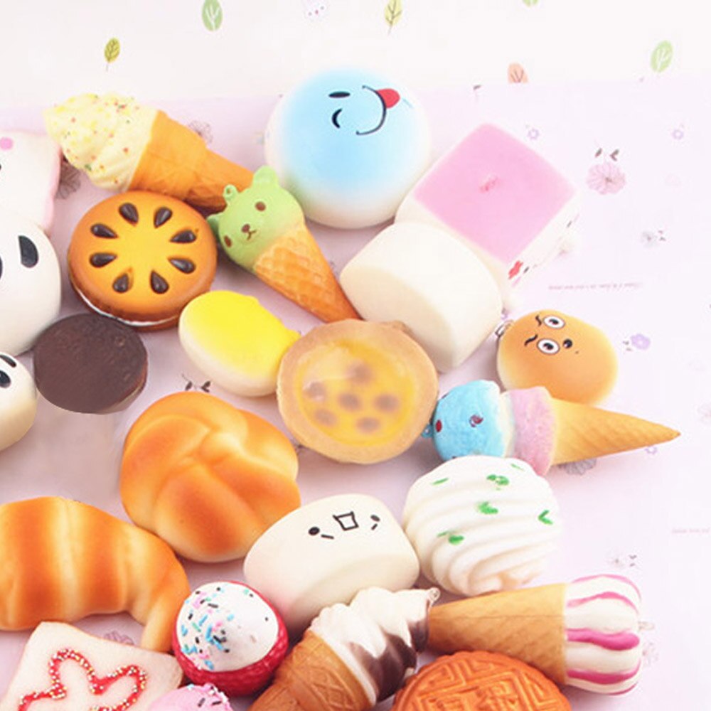 Besegad 10 stücke Lustige Nette Kawaii Charme Squishy Künstliche Brot Croissant Laib Kuchen Brötchen Donuts Anti betonen Angst Squishy