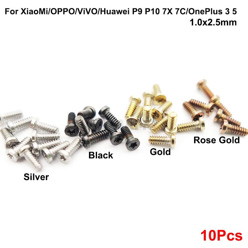 Aocarmo 10 Pz/lotto Fondo Bulloni Viti 1.0x2.5mm per XiaoMi per OPPO per ViVO per Huawei P9/p10/7X/7C per OnePlus 3/5