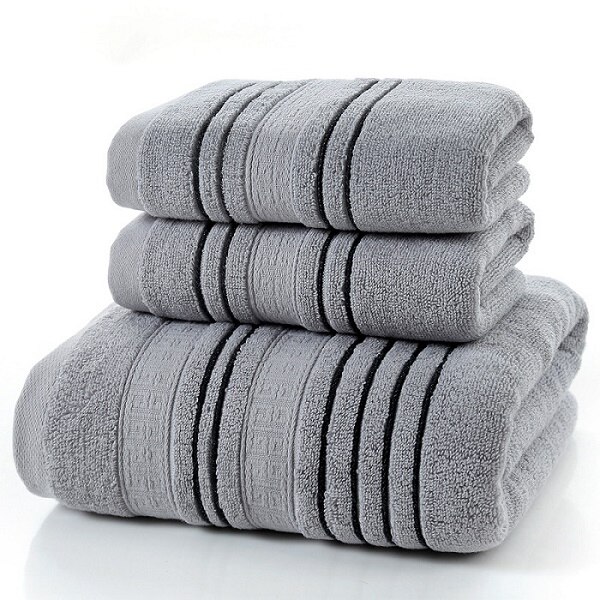 Lyn & gy grå mænd bomuld badehåndklæde sæt til voksne toalla 2 stk ansigt vaskeklud 1pc badehåndklæde camping bruser håndklæder badeværelse 3 stk
