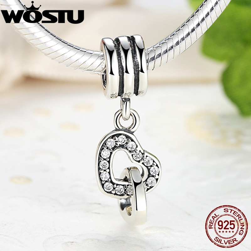 100% 925 Sterling Silver Interlocking Love Heart Charm With Clear CZ Fit Original Bracelet Necklace Authentic Jewelry