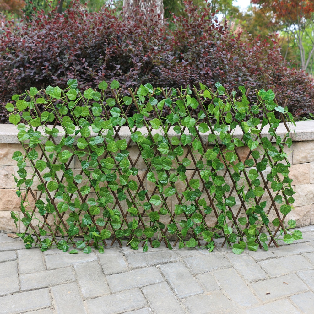 Garden Simulation fence decoration privacy Wood with Artificial green Leaf Retractable Extension Artificial Fence Home Countyard: Default Title