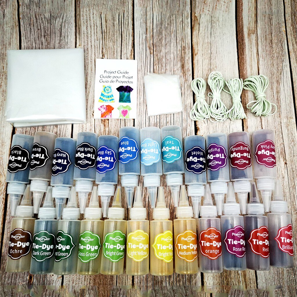 Cold Water Colorful One Step Art Craft Permanent With Pigment Fabric Tie-Dye Kit 24 Colors DIY Safe Dyes Fun DIY Garment