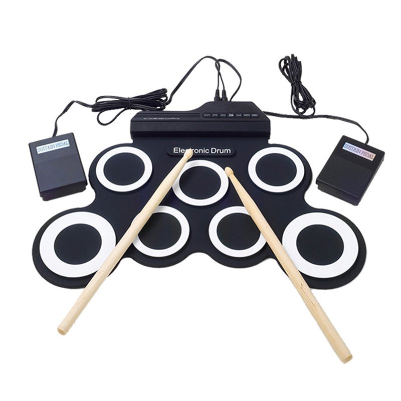 -Juego de Batería Electrónica/7 tambor electrónico/7 tonos/8 canción de demostración/7 almohadillas de batería FUNCIÓN DE metrónomo/entrada de instrumento externo disponible: Default Title