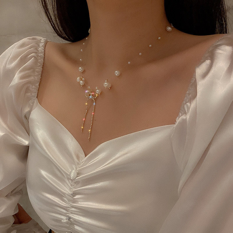 Nowe koreańskie mody prosty spersonalizowany naszyjnik inkrustowane Rhinestone naszyjnik z pereł naszyjnik kobiet Party biżuteria wykwintne prezenty: XL139