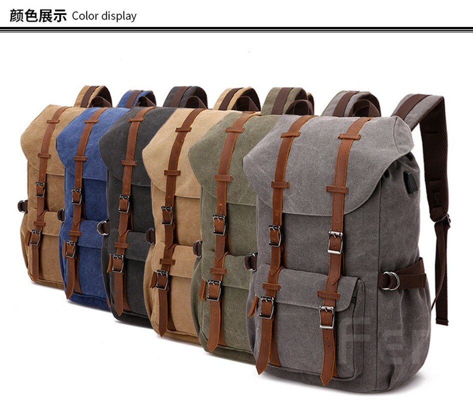 Neue Stil Leinwand Tasche USB Gewaschen Leinwand Retro Casual Rucksack Männer Reise Rucksack Laptop Tasche