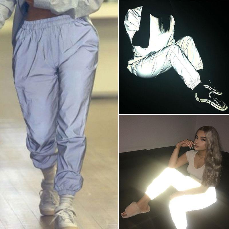 Luminoso Pantaloni Pantaloni Della Tuta Notte Riflettente Del Partito Streetwear Pantaloni Lunghi Elastici Arrampicata sport A Vita Alta Clubwear Corsa E jogging