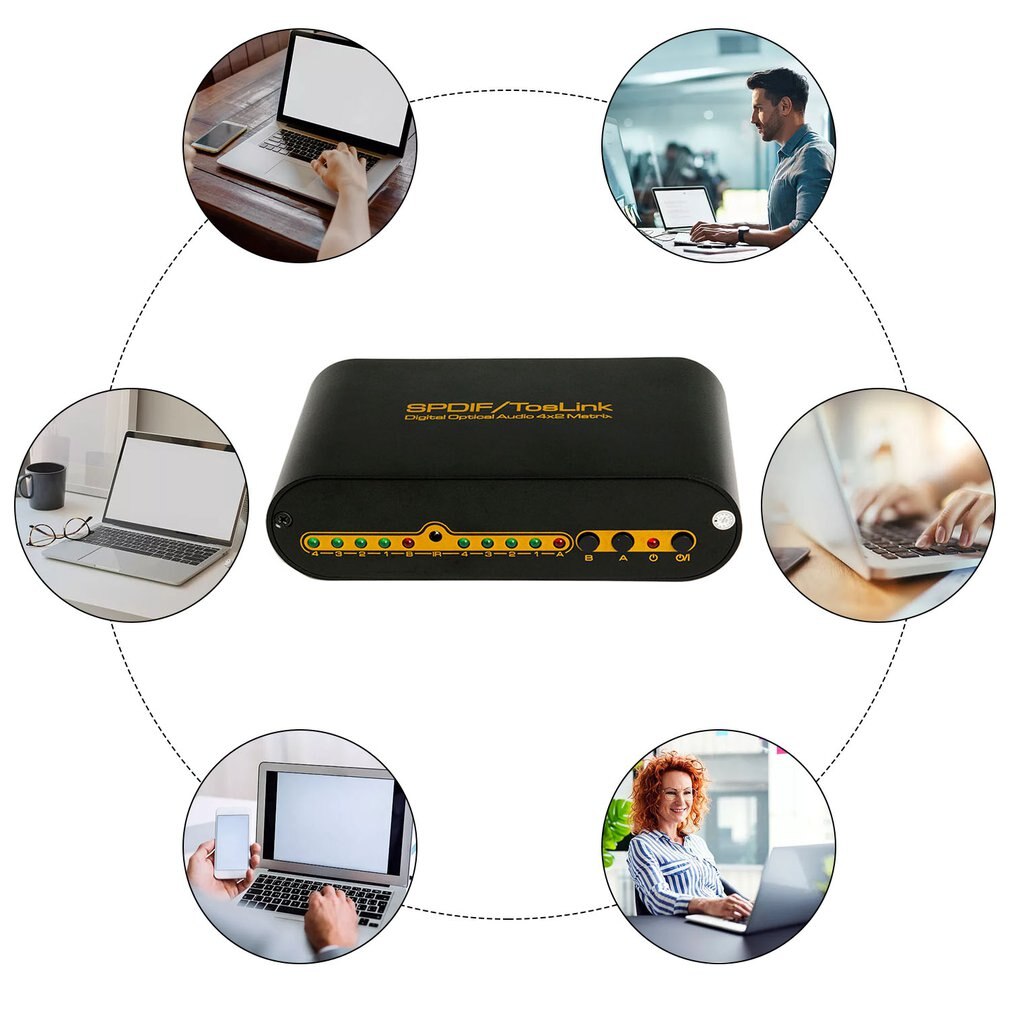 SPDIF Digital Optical Audio True Matrix 4x2 Switcher Switch Splitter 4 In 2 Out Video Converter Remote Control