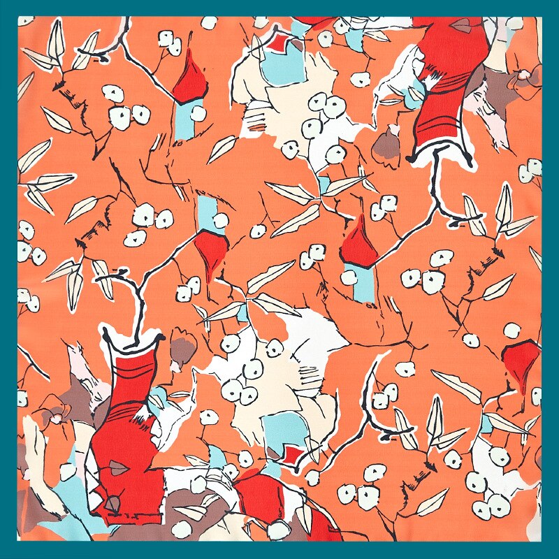 53x53 Ins Orange fruit Air hostess Print women Silk twill scarf Satin square tie ladies foulard femme towel bufanda shawl