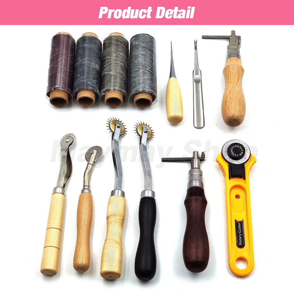 Pine Wood Leathercraft Hand Stitching Clamp Leathercraft Tool Set Kits Leather Punching Carving Saddle Groover Tools Storage DIY
