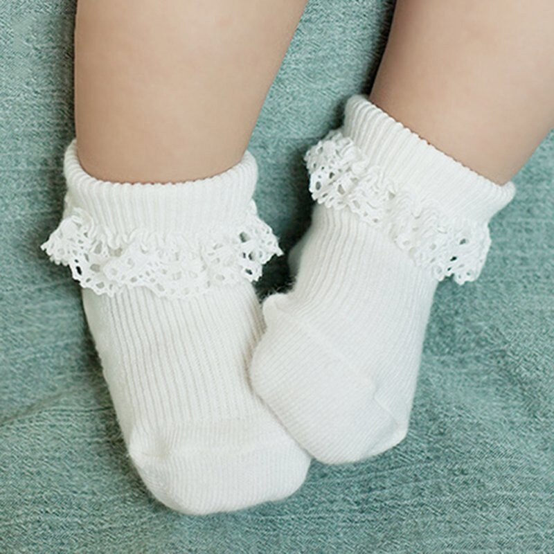 nette Neugeborene Kleinkind Mädchen Socken Kind Weiß Rosa Lace Rüschen Trim gleitschutz Socken: White M