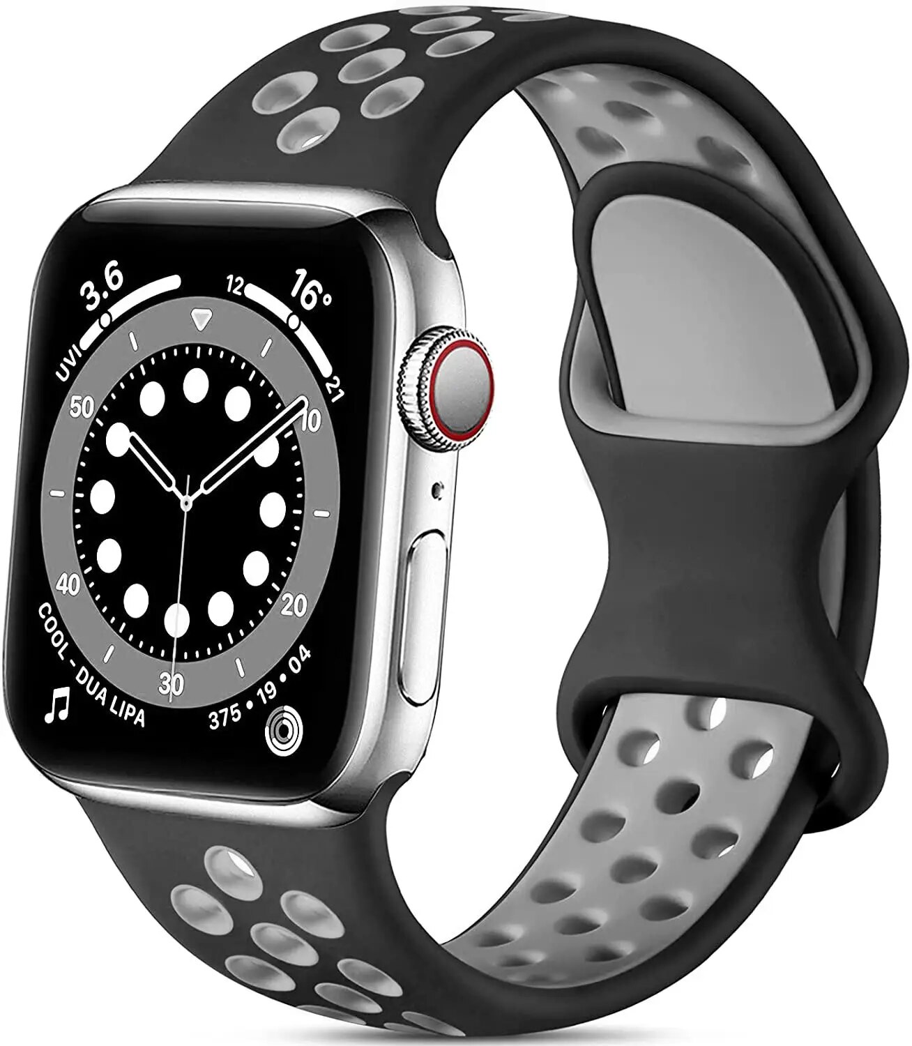 Bracelet de montre en silicone de sport de poignet de remplacement double pour la série Apple IWatch: Noir gris / 40mm et plus
