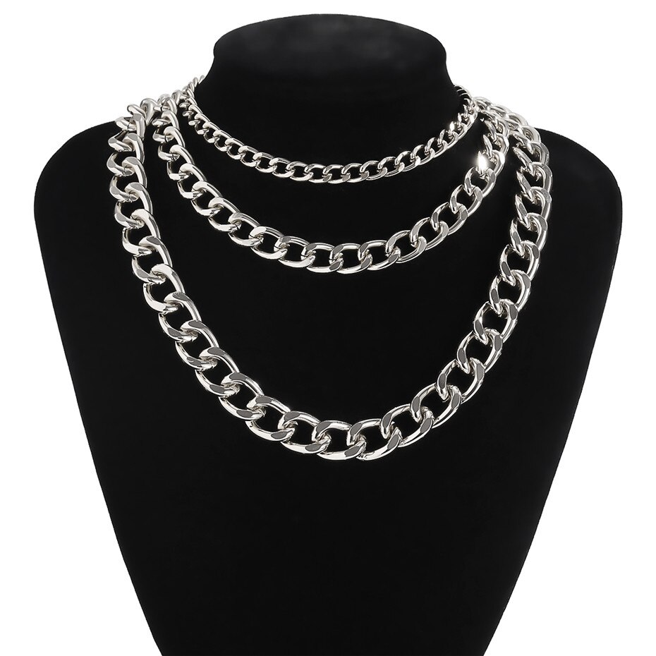 Punk Kubanischen Aluminium Chunky Kette Halskette Multilayer Übertriebene Hip Hop Großen Dicken Link Halsband Halskette Frauen Männer Verrückte Schmuck: Silver Color