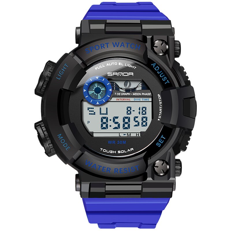 SANDA Horloges Mannen 30M Waterdichte Elektronische LED Digitale Horloge Mannen Outdoor Heren Sport Pols Horloges Stopwatch Relojes Hombre: Blue