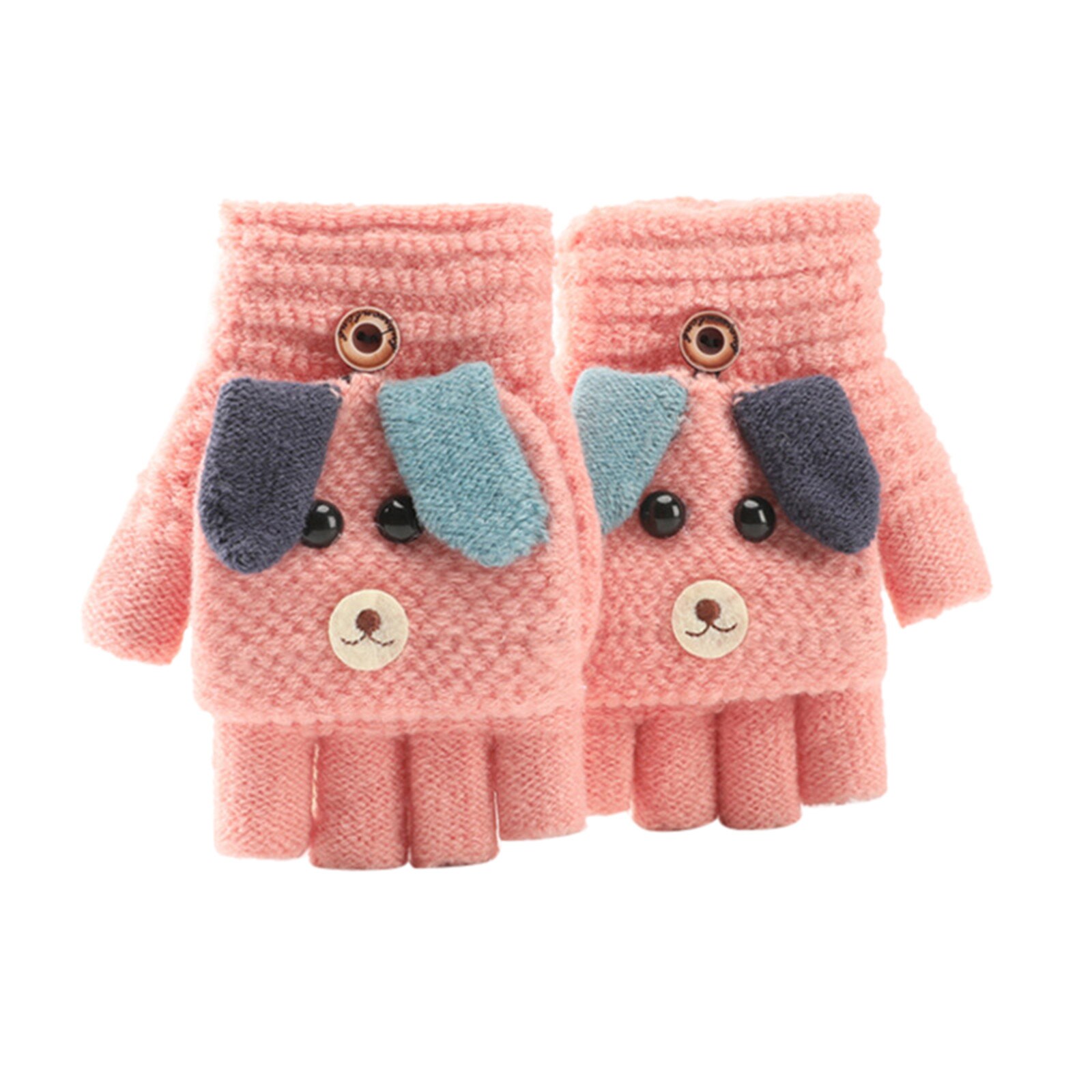 Winter Karikatur Art Handschuhe Weiche Cabrio kippen oben Handschuhe freundlicher Baby Winter warm stricken Halbhand Fäustling Перчатки С Животными: Rosa