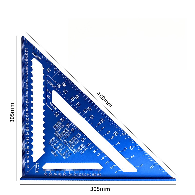 Triangle Angle Ruler 12 inch Metric Aluminum Alloy Angle Protractor Triangular Measuring Ruler Woodwork Speed Square Triangle: Blue