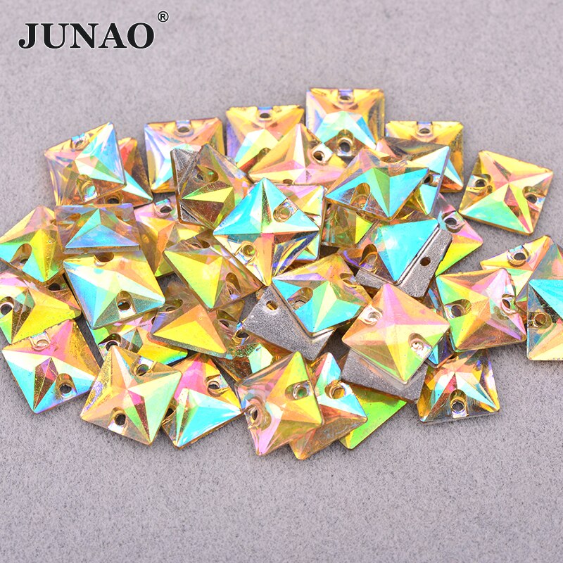 JUNAO 100pc 10mm Naaien Crystal AB Vierkante Strass Applique Plaksteen Resin Crystal Stones Naai Op Strass voor Kleding ambachten